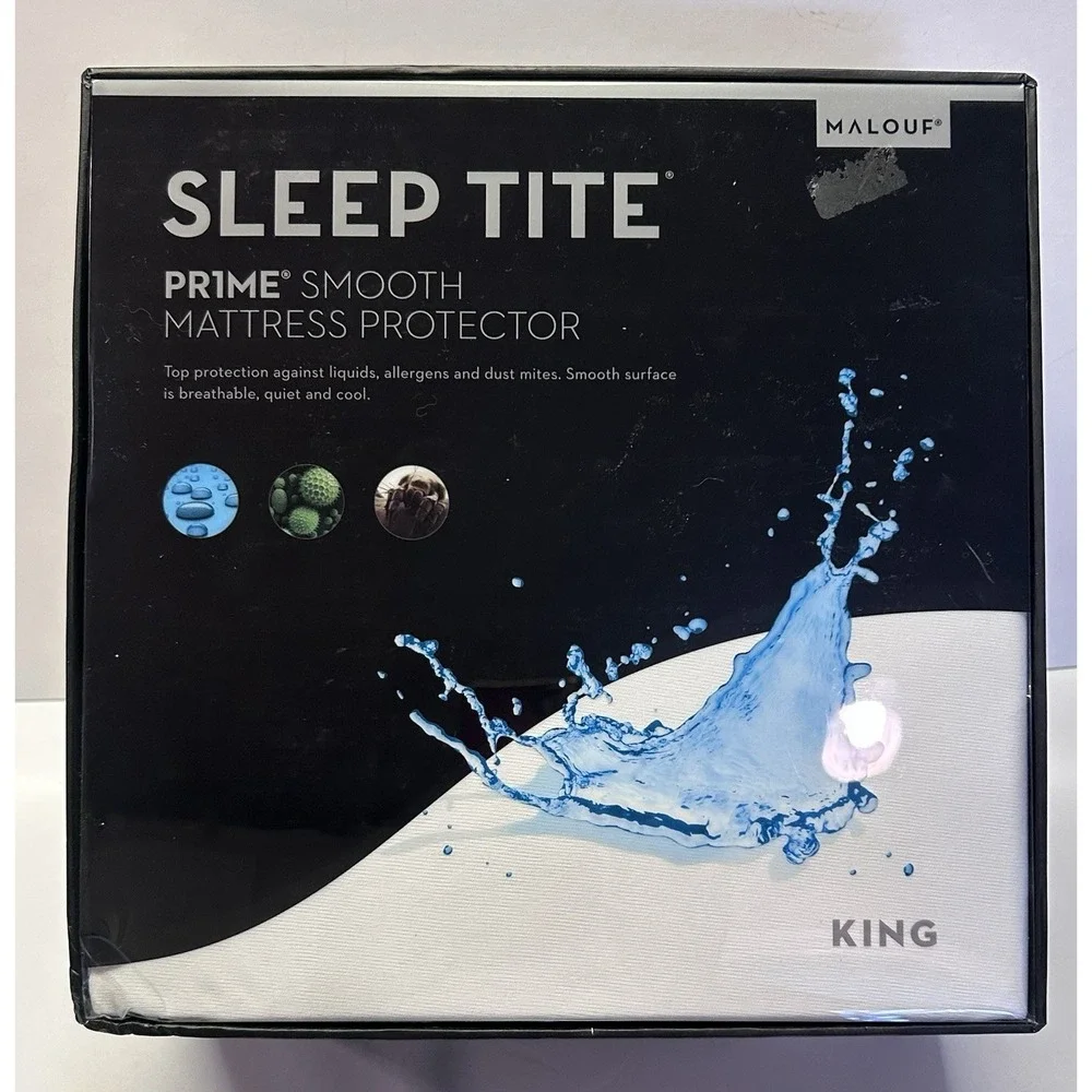 Malouf Sleep Tite Prime Smooth Mattress Protector King White Waterproof SLPRSMKK